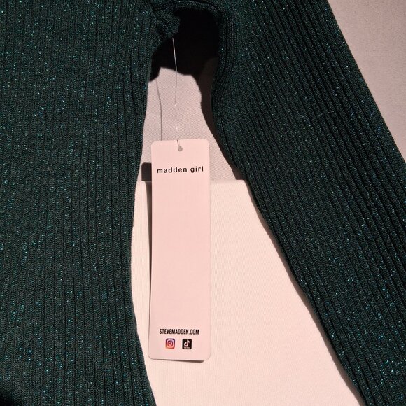 MADDEN GIRL Sweater Dress  sz  XL  Green  Metallic  Ribbed  Body-Con  NEW  Mini - Picture 4 of 11